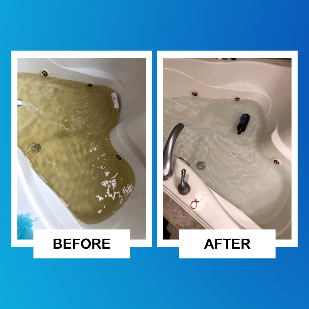 Before and after bathtub water comparison